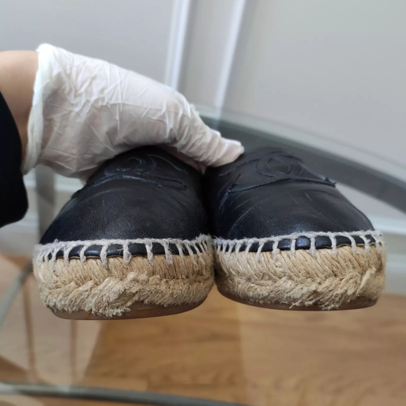 CHANEL CC Logos Espadrilles flats 36 black leather - Picture 7 of 15